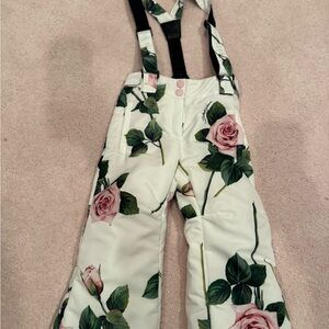 Dolce & Gabbana Kids Floral Suspender Trousers - White and Pink snow pants